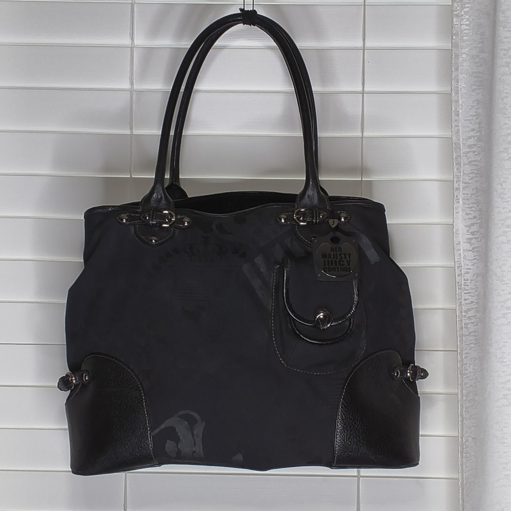 Vintage Juicy Couture Y2K  Large Black Leather Bag